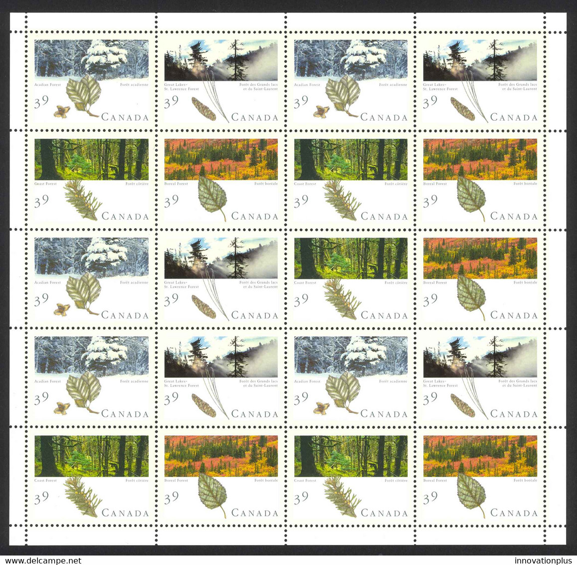 Canada Sc# 1286a MNH Pane/20 (field Issue) 1990 39c Forests Of Canada - Unused Stamps