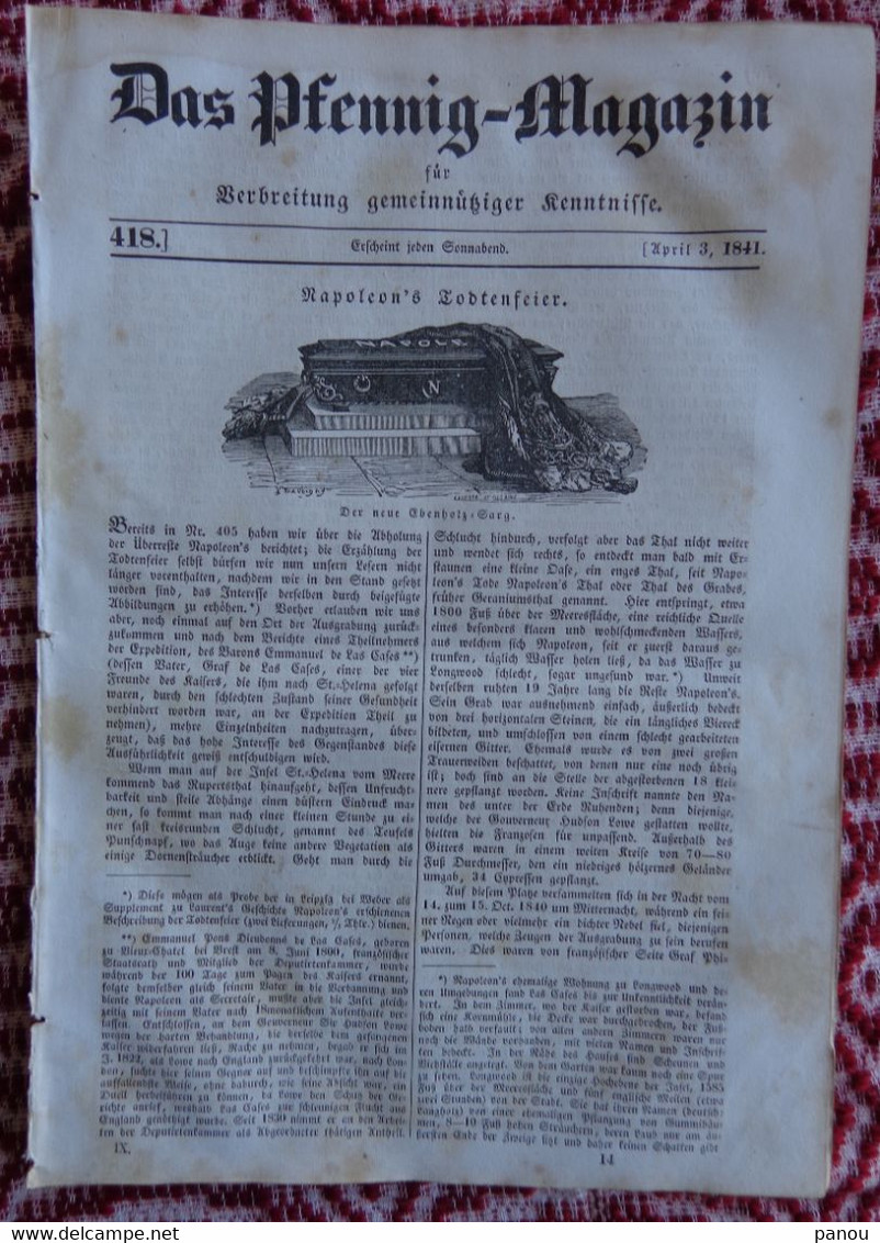 DAS PFENNIG MAGAZIN Nr 418. 3 APRIL 1841. NAPOLEON - Autres & Non Classés