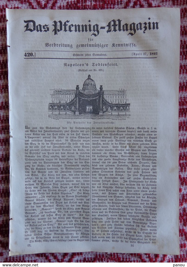 DAS PFENNIG MAGAZIN Nr 420. 17 APRIL 1841. NAPOLEON - Autres & Non Classés