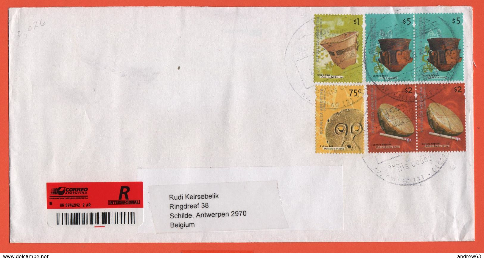 ARGENTINA - 2008 - 6 Stamps - Registered - Viaggiata Da Buenos Aires Per Schilde, Belgium - Brieven En Documenten