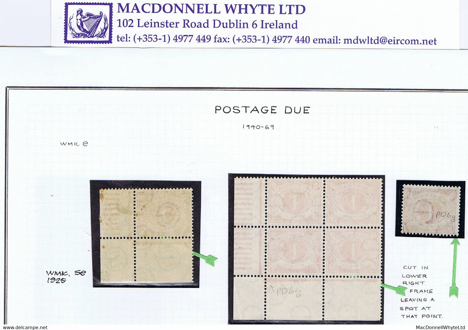 Ireland 1925 Wmk Se 1d Var 'Broken Lower Right Corner' Of R10/6, Corner Marginal, Plus Wmk E Corner Block + Single - Segnatasse