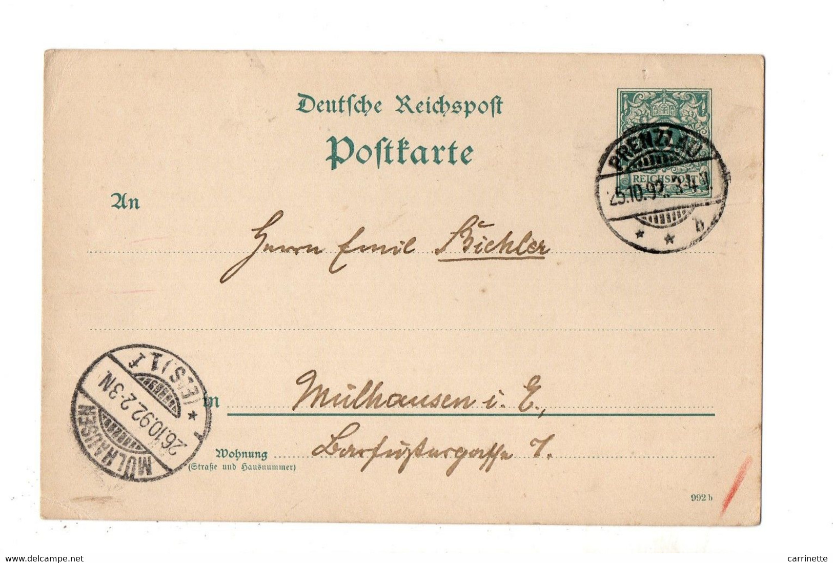 ALLEMAGNE - Entier Postal 1892 - PRENZLAU - Prenzlau