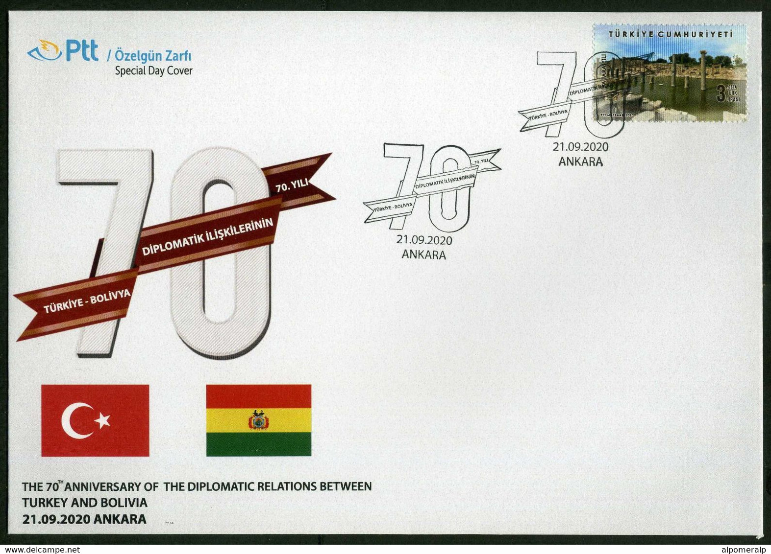 Türkiye 2020 Diplomatic Relations With Bolivia, 70th Anniversary | Flag, Special Cover - Briefe U. Dokumente