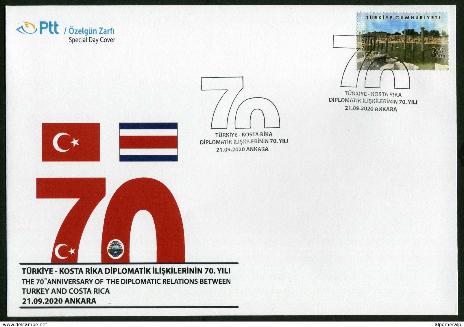 Türkiye 2020 Diplomatic Relations With Costa Rica, 70th Anniversary | Flag, Special Cover - Covers & Documents