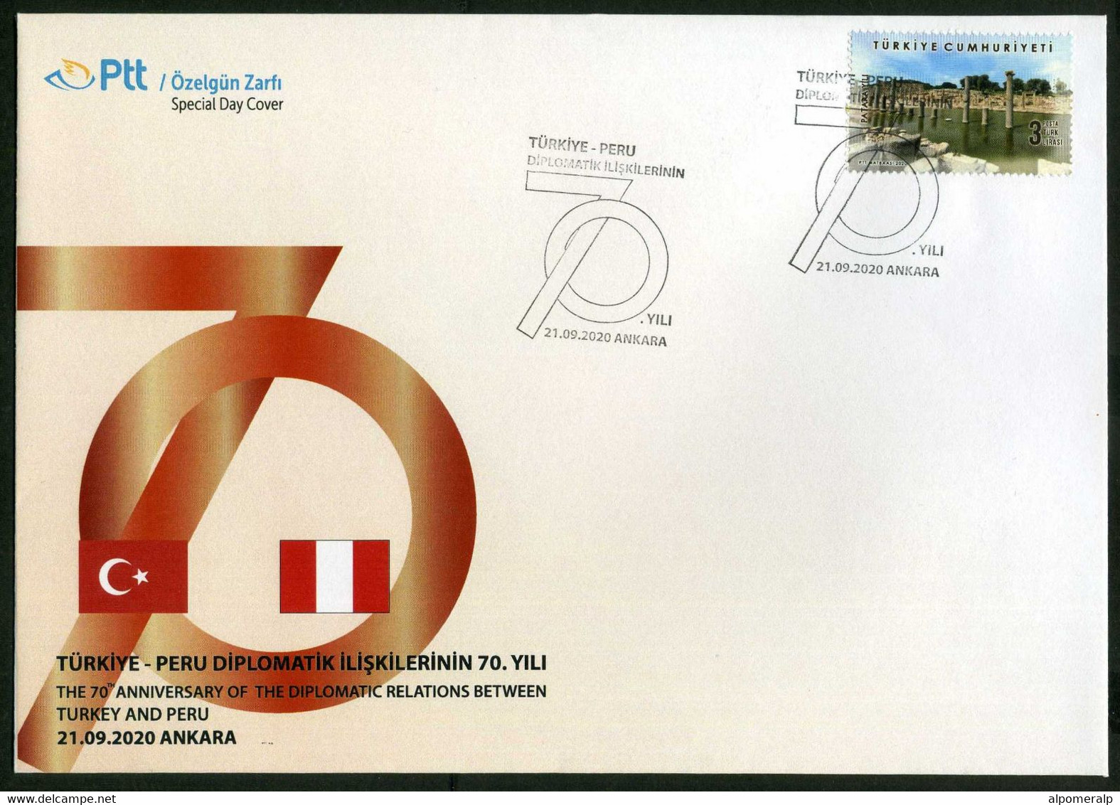 Türkiye 2020 Diplomatic Relations With Peru, 70th Anniversary | Flag, Special Cover - Lettres & Documents