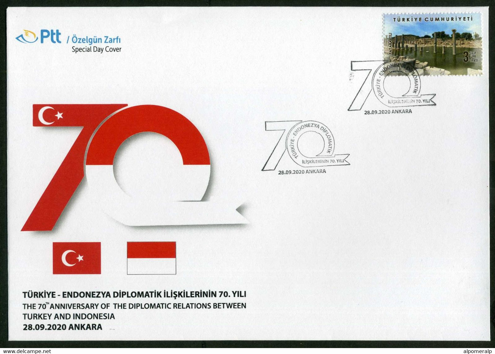 Türkiye 2020 Diplomatic Relations With Indonesia, 70th Anniversary | Flag, Special Cover - Lettres & Documents