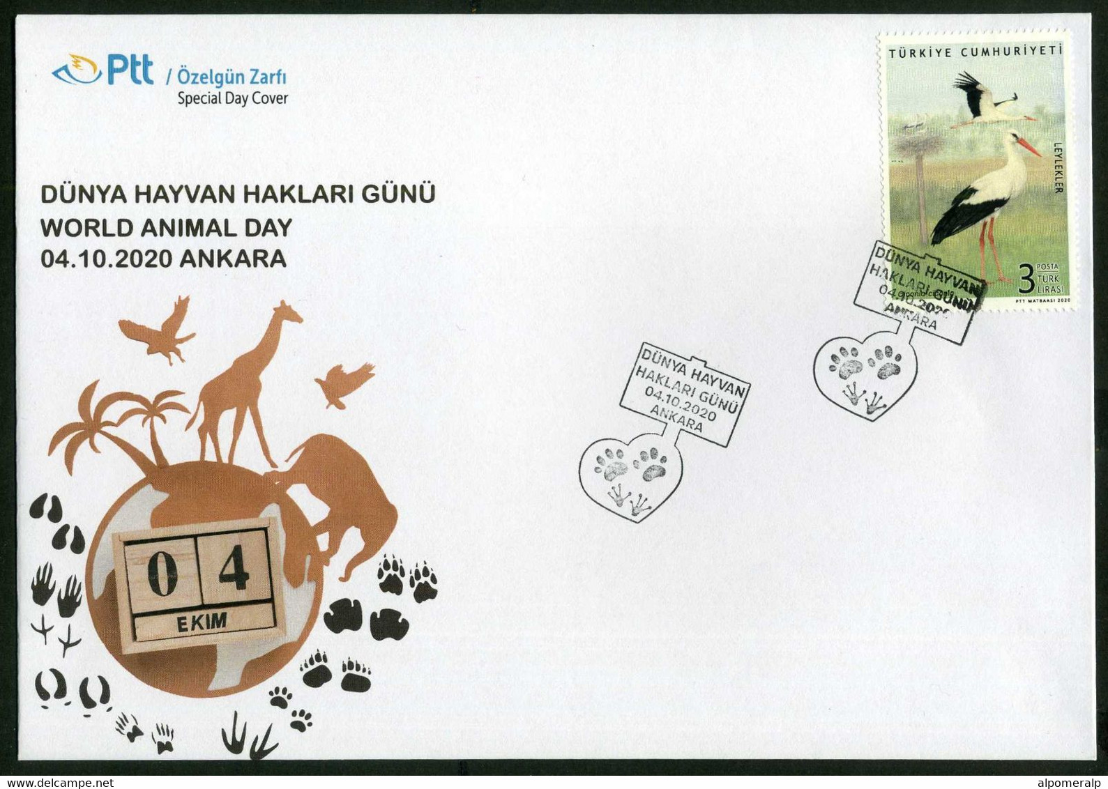 Türkiye 2020 World Animal Day | Heart, Special Cover - Briefe U. Dokumente