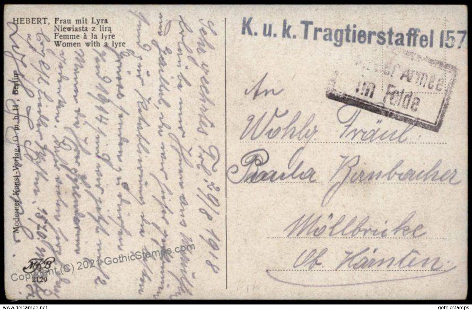 Austria WWI Horses Tragtierstaffel 157 Feldpost Woman With Lyre PC Cover G69733 - Other & Unclassified