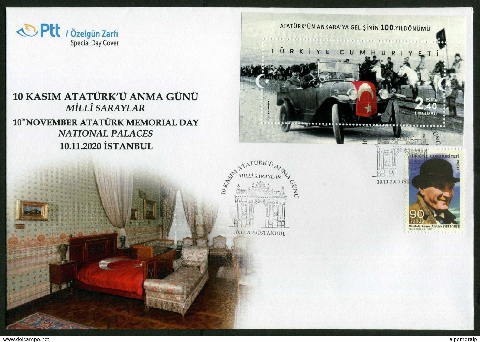 Türkiye 2020 10th November Atatürk Memorial Day, National Palaces, Special Cover - Covers & Documents
