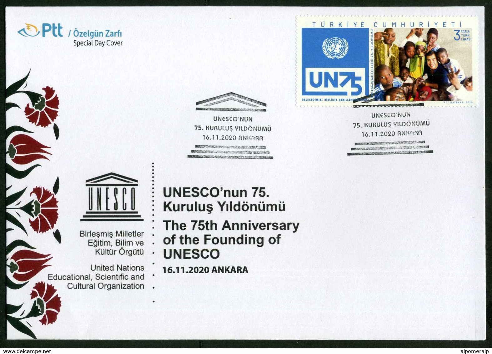 Türkiye 2020 Founding Of UNESCO, 75th Anniv. | UN Educational, Scientific And Cultural Organization, Special Cover - Briefe U. Dokumente