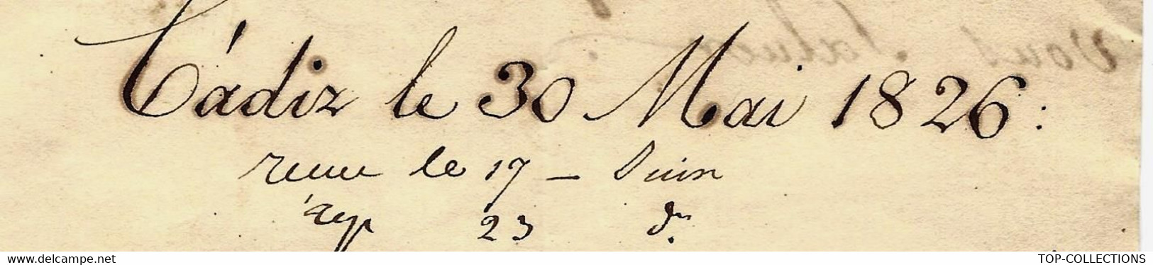 1826 COMMERCE NEGOCE NAVIGATION Compagnie  INDES ESPAGNOLES De Cadiz Cadix Par G.Rey  Foache Armateur Esclavage Le Havre - Historische Dokumente