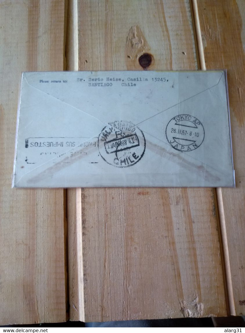 SAS.flight Over The North Pole.stockholm.tokyo Via The North Pole.1957 .posted To Chile.e7 Postage Reg Letter.commems . - Autres & Non Classés