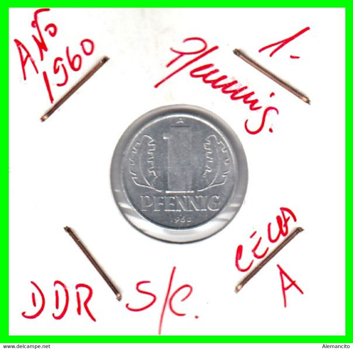 ( GERMANY ) DEMOCRATICA DE ALEMANIA AÑO 1961 ( DDR ) MONEDAS DE 1 PFENNING  CECA-A  MONEDA DE ALUMINIO S/C - 1 Pfennig