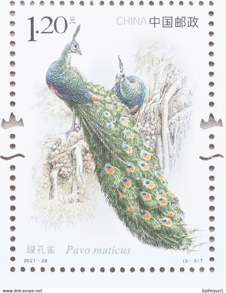 CHINA 2021-28 Important 1st Class Wildlife(III) Bird Animals Sheet - Paons