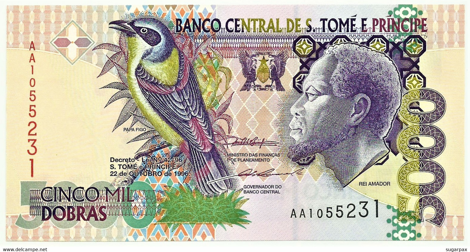 SAINT THOMAS & PRINCE - 5000 DOBRAS - 22.10.1996 - P. 65.a - Unc. - Prefix AA - Rei Amador - 5.000 - São Tomé U. Príncipe