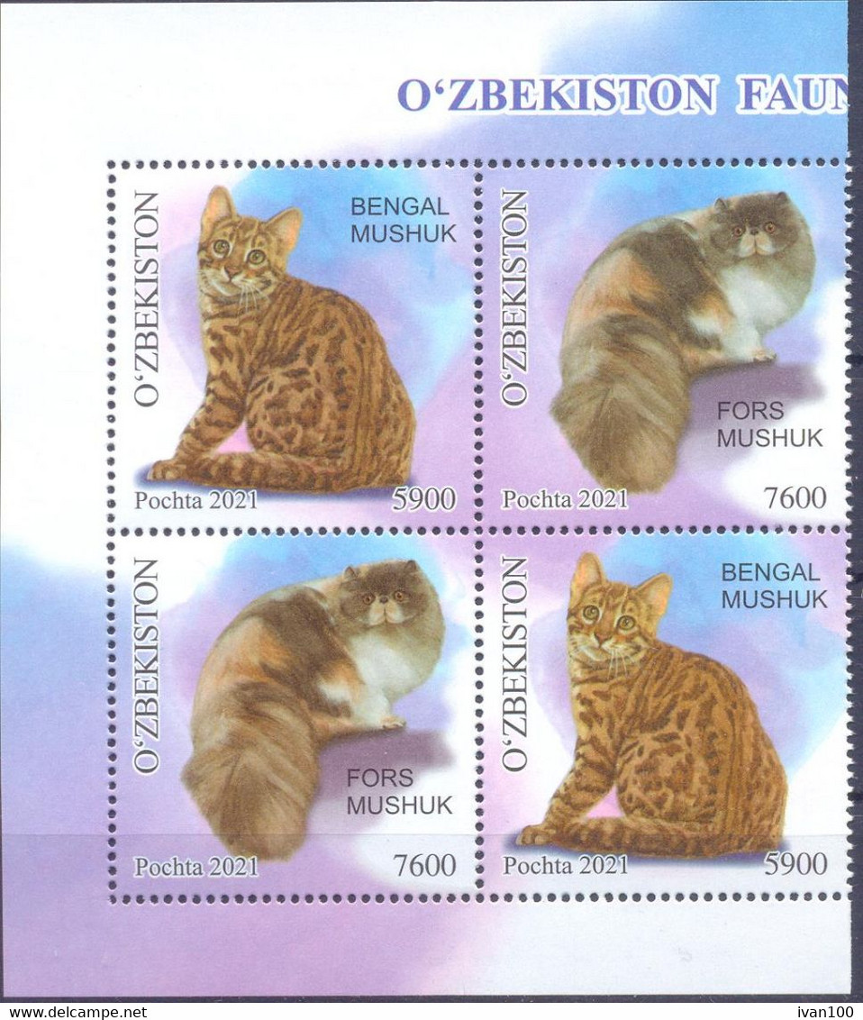 2021. Uzbekistan, Cats Of Uzbekistan, 2 Sets Se-tenant, Mint/** - Uzbekistan