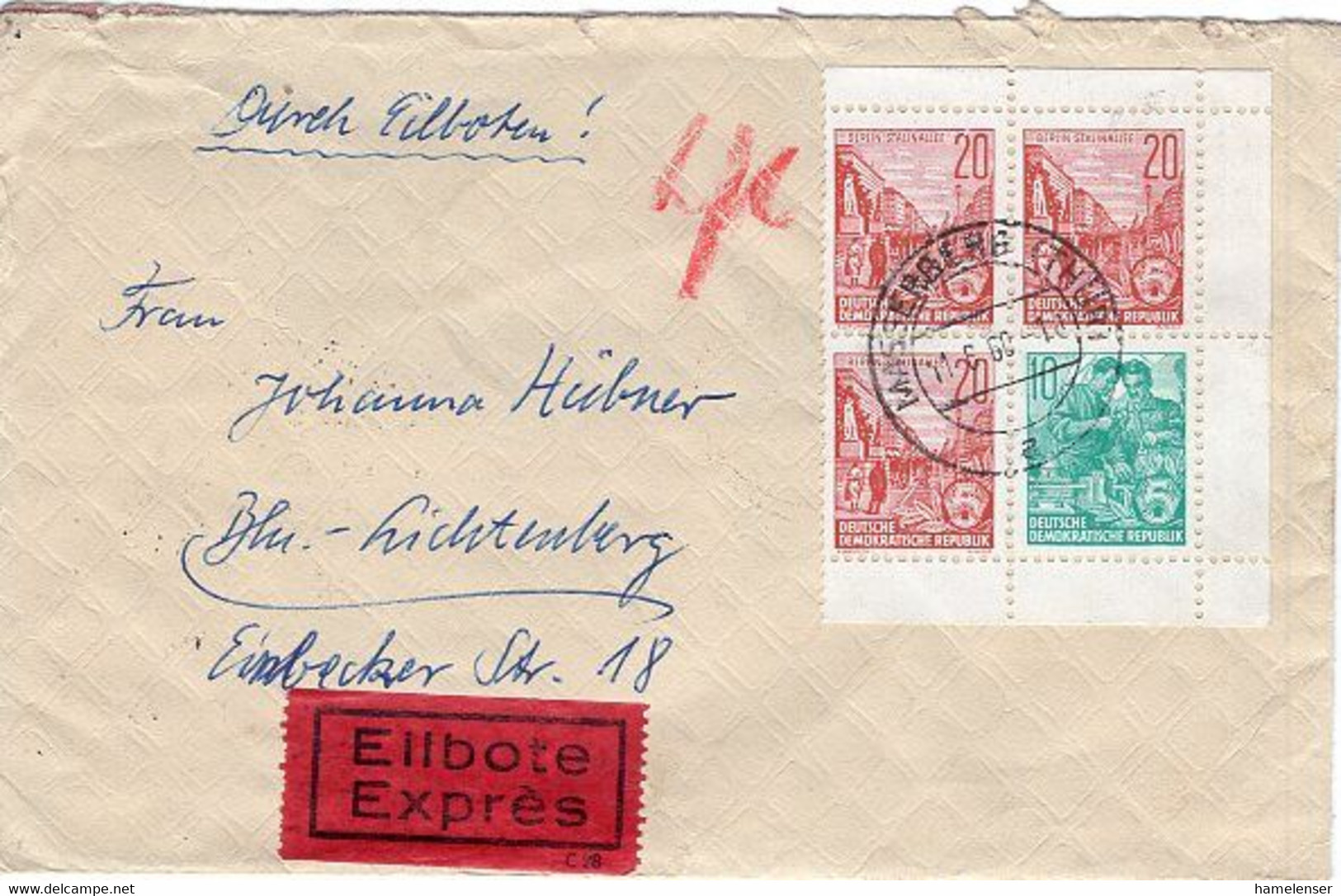 50968 - DDR - 1960 - Zdr.-田 A. Eilbf. MASSERBERG -> BERLIN-LICHTENBERG - Cartas & Documentos