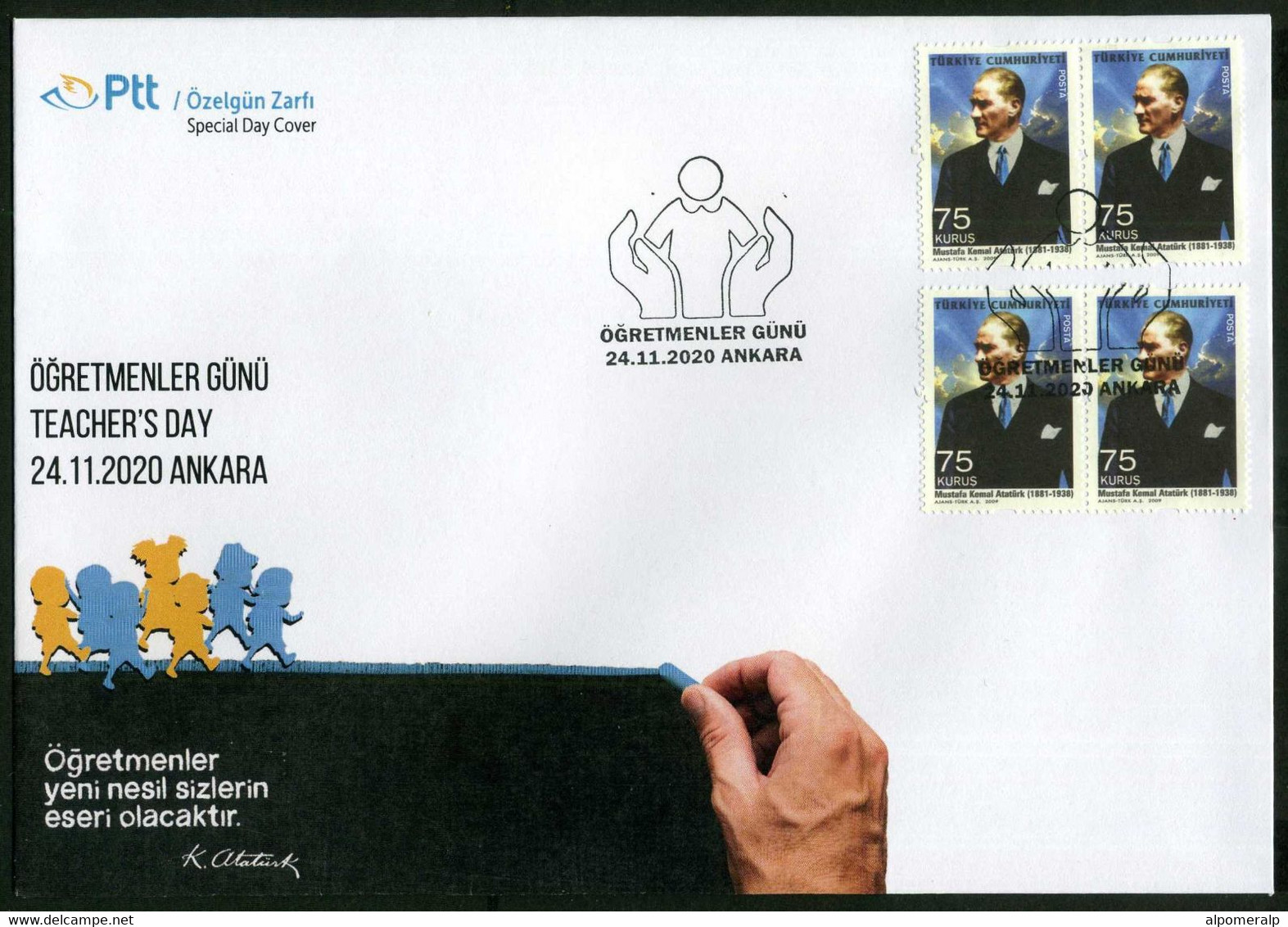 Türkiye 2020 Teacher's Day | Hands, Children, Special Cover - Lettres & Documents