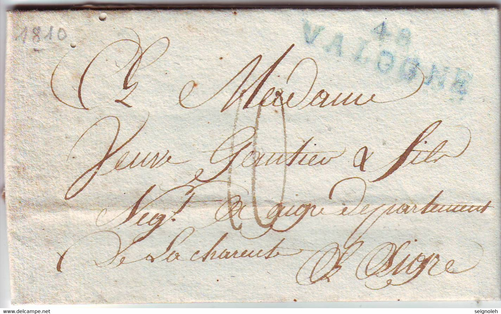 Marque Postale BLEUE  48 VALOGNE  Manche , Lettre Texte Date St PIERRE L' EGLISE 25 Mai 1810 , TTB - 1801-1848: Precursors XIX