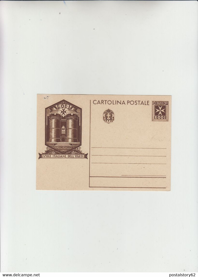 Cartolina Intero Postale, Isole Italiane Dell'Egeo - Rodi - Cent. 30 - Autres & Non Classés