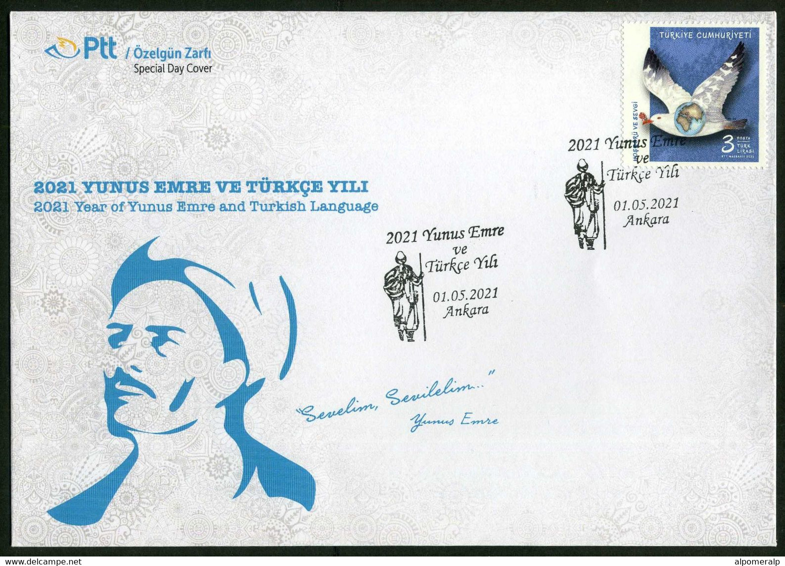 Türkiye 2021 Year Of Yunus Emre (1238-1328) Folk Poet, Special Cover - Briefe U. Dokumente