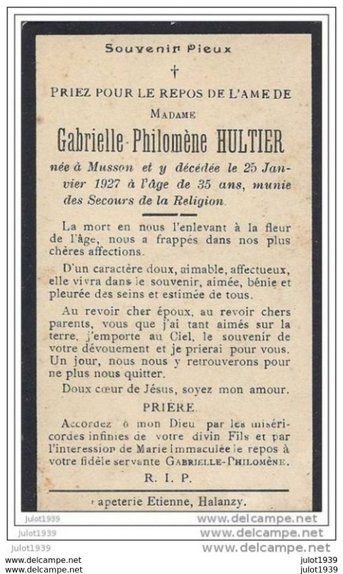 MUSSON ..-- Mme Gabrielle HULTIER ,  Née En 1892 , Décédée En 1927 . - Musson