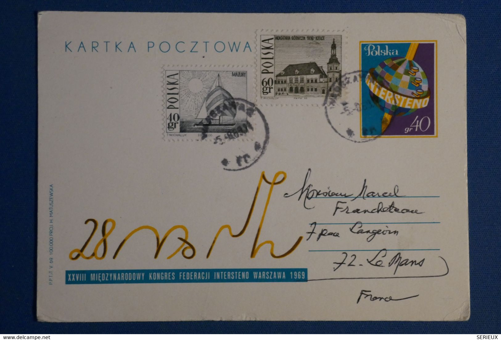 AQ2  POLOGNE  BELLE LETTRE  1969  POUR LE MANS   ++AFFRANCH. INTERESSANT - Cartas & Documentos