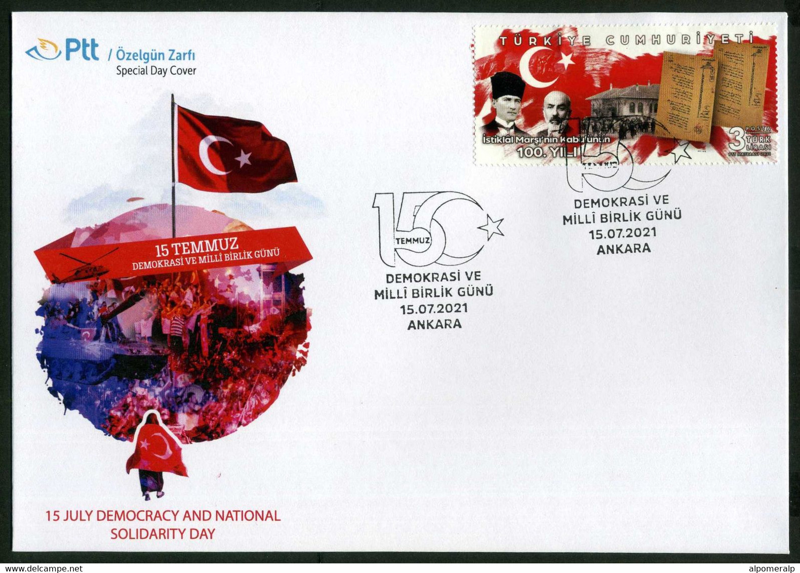 Türkiye 2021 Democracy And National Solidarity | Flag, Special Cover - Brieven En Documenten