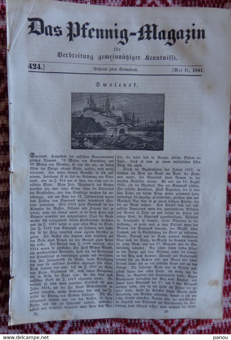 DAS PFENNIG MAGAZIN Nr 424. 15 Mai 1841. Smolensk - Sonstige & Ohne Zuordnung