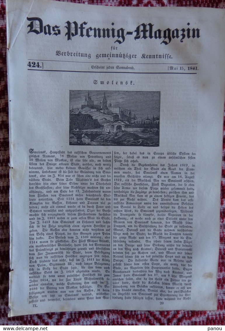 DAS PFENNIG MAGAZIN Nr 424. 15 Mai 1841. Smolensk - Autres & Non Classés