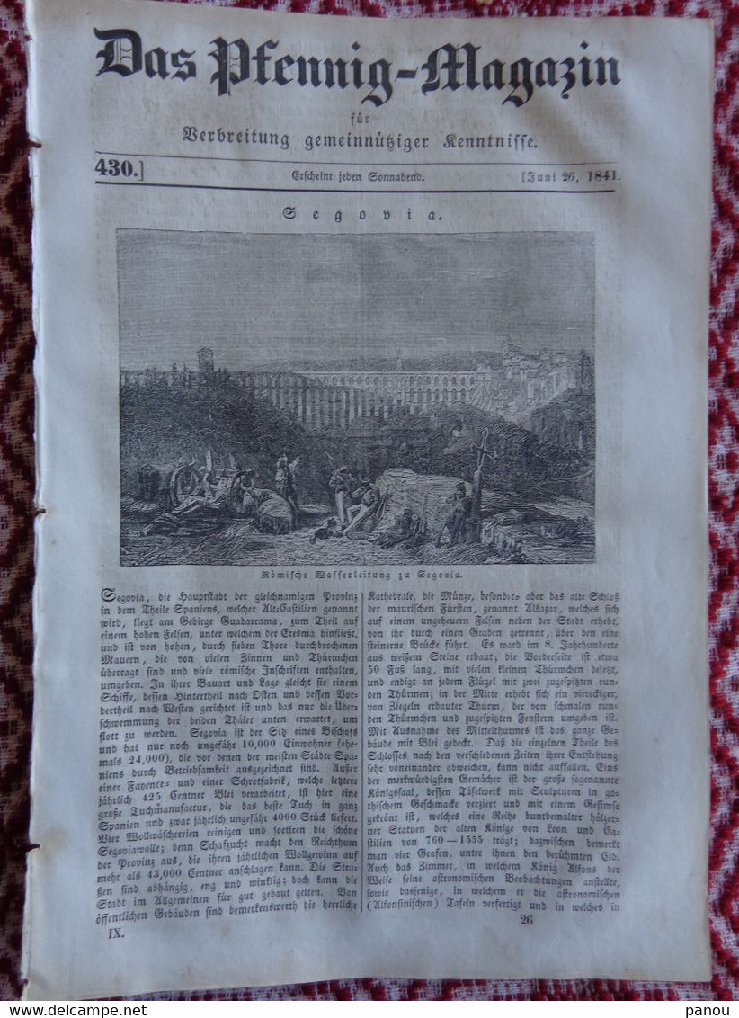 DAS PFENNIG MAGAZIN Nr 430. 26 Juni 1841. Segovia Segovie - Sonstige & Ohne Zuordnung