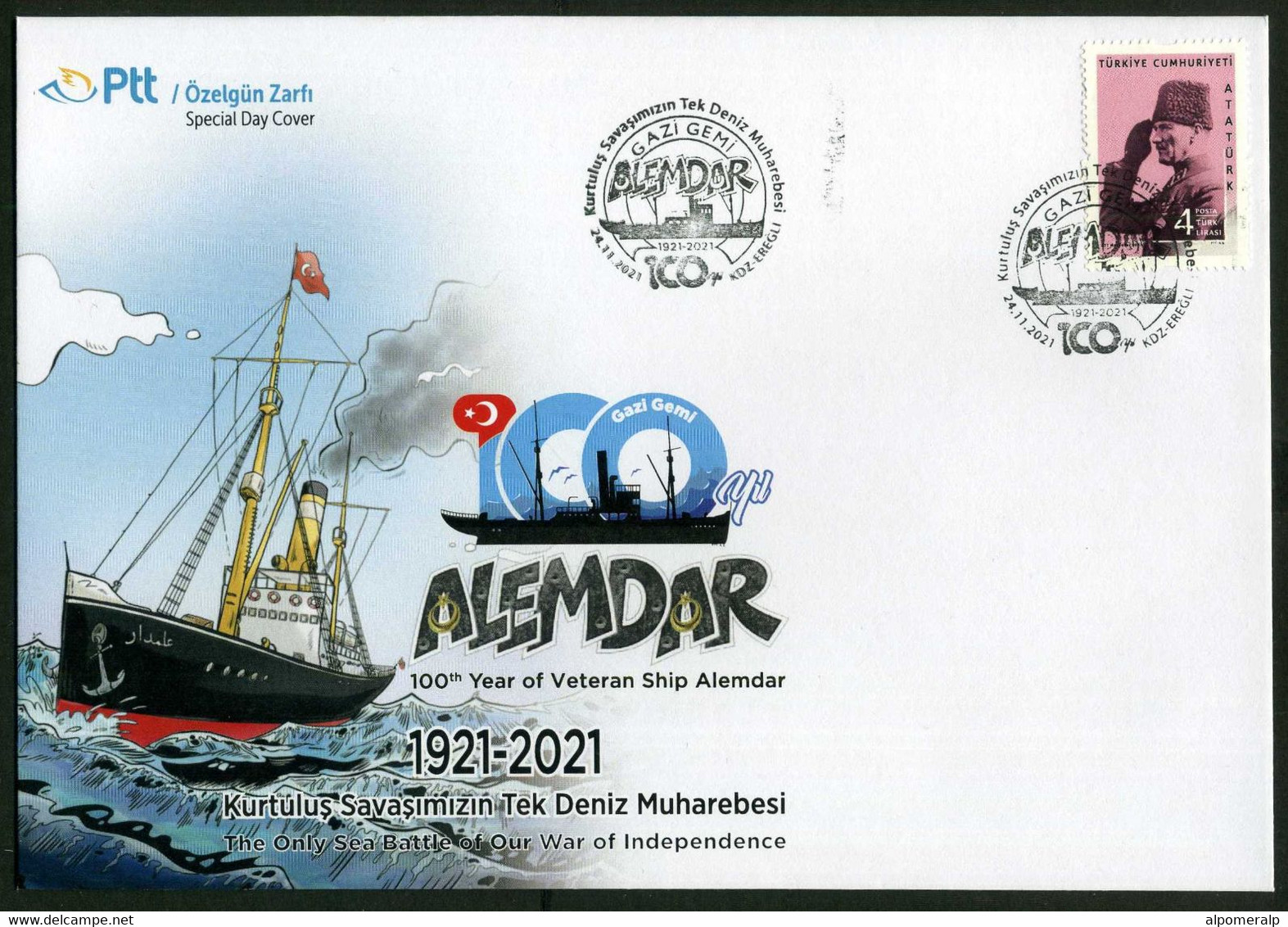 Türkiye 2021 Veteran Battleship Alemdar, Turkish War Of Independence, Special Cover - Briefe U. Dokumente