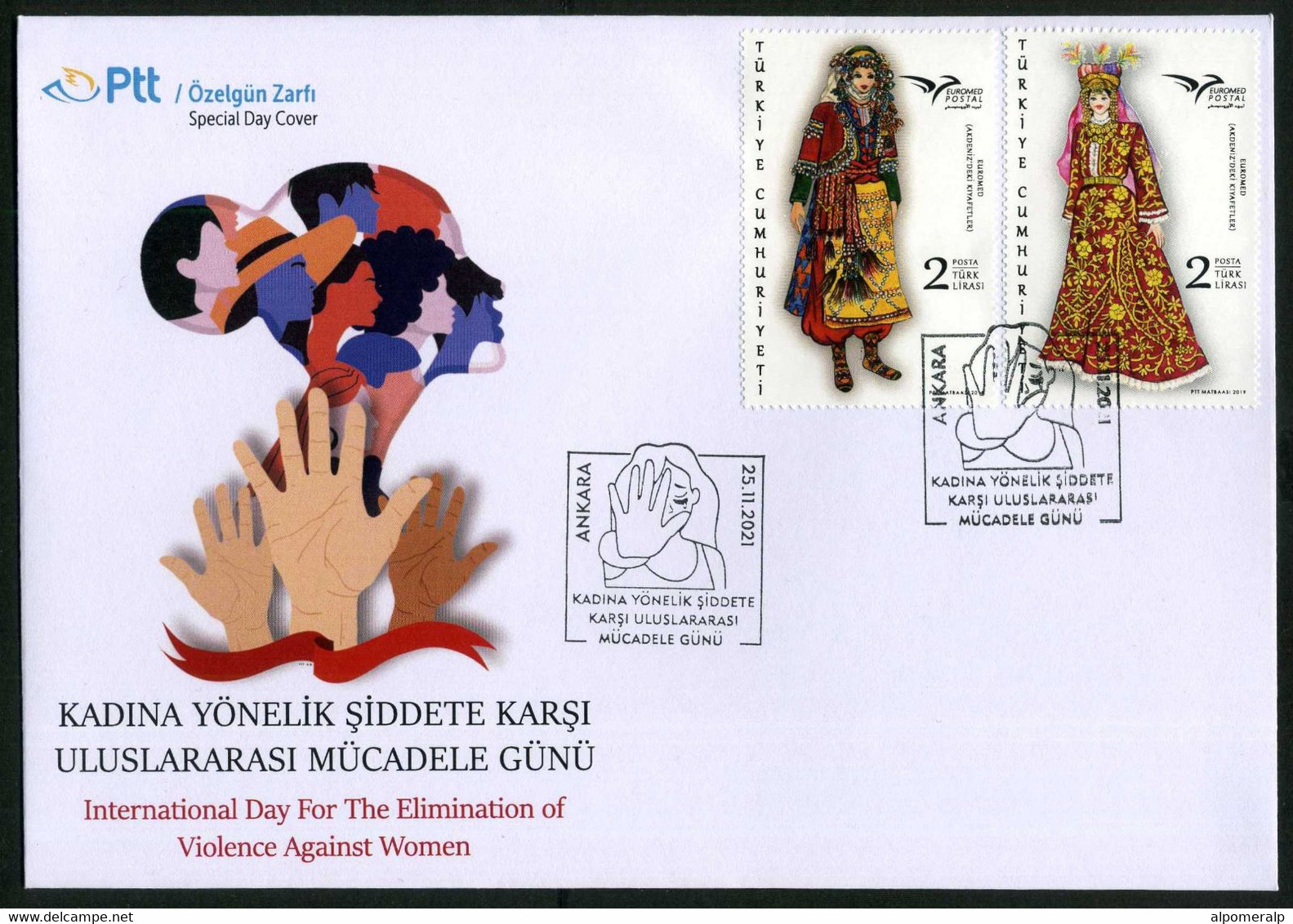 Türkiye 2021 Elimination Of Violence Against Women, International Day | Hands, Special Cover - Cartas & Documentos