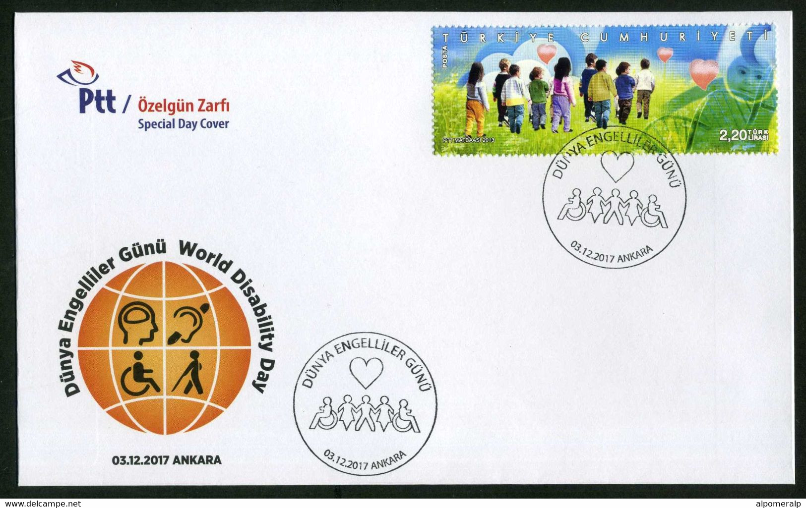 Türkiye 2017 World Disabilty Day, Wheelchair, Special Cover - Cartas & Documentos