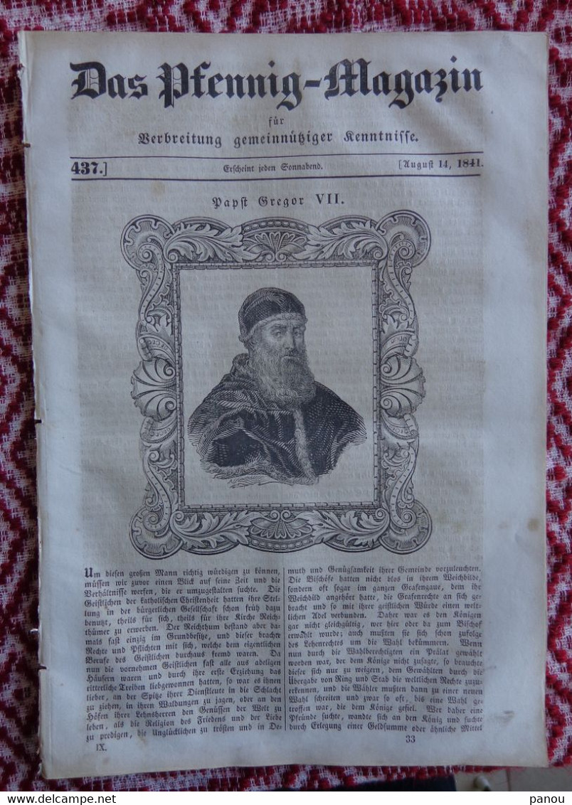 DAS PFENNIG MAGAZIN Nr 437. 14 August 1841. Gregor VII Pope Gregory Papa Gregorio. Dover - Sonstige & Ohne Zuordnung