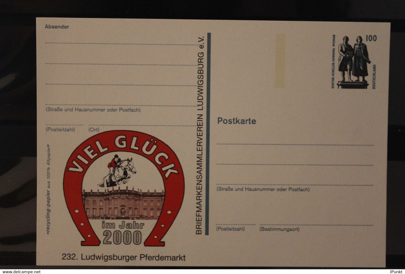 Deutschland 2000; 232. Ludwigsburger Pferdemarkt, Pferd, Wertstempel Sehenswürdigkeiten - Cartoline Private - Nuovi