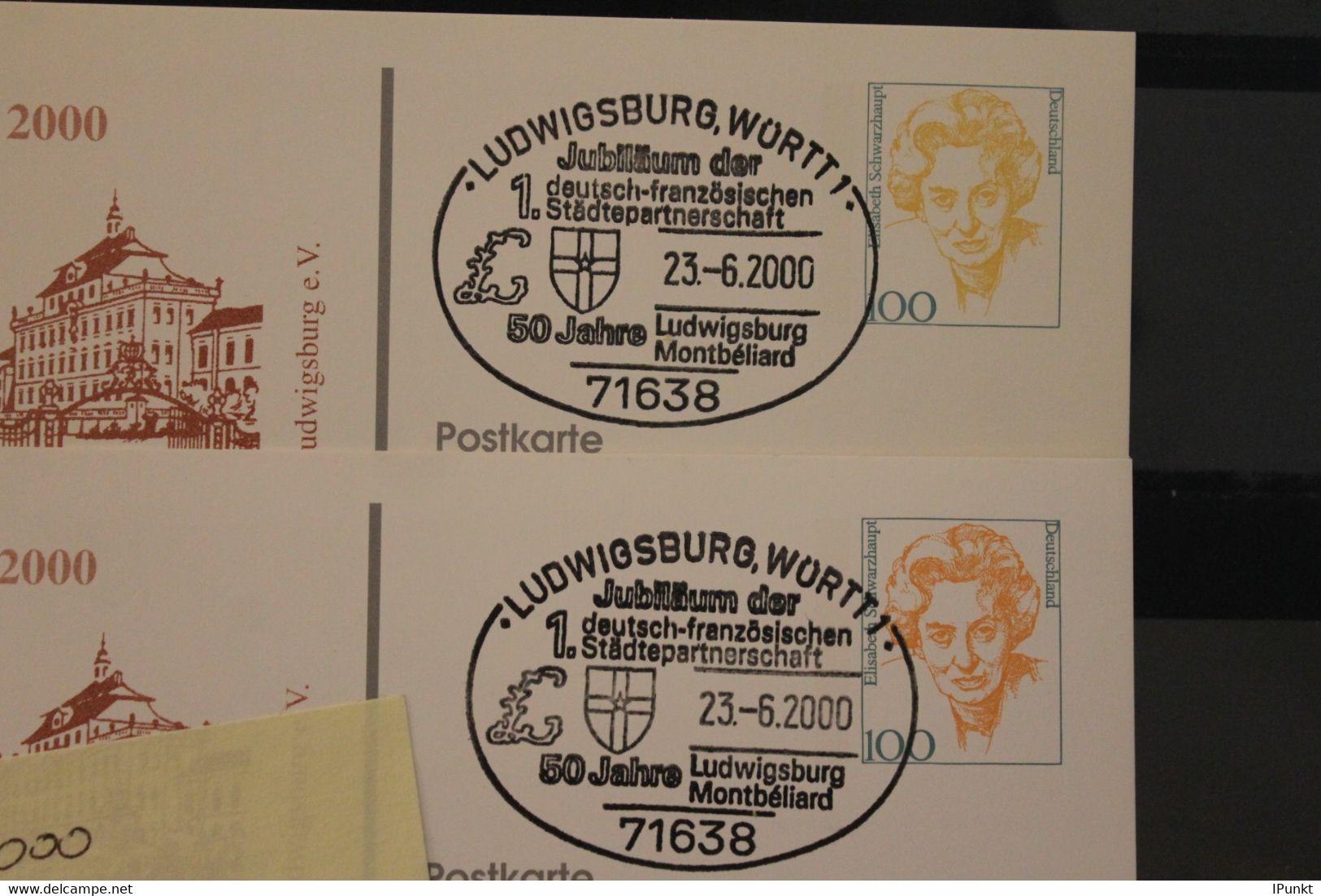 Deutschland 2000; Städtepartnerschaft Ludwigsburg-Montbeliard, Wertstempel Frauen; SST,  Abart, Bitte Lesen - Cartes Postales Privées - Oblitérées