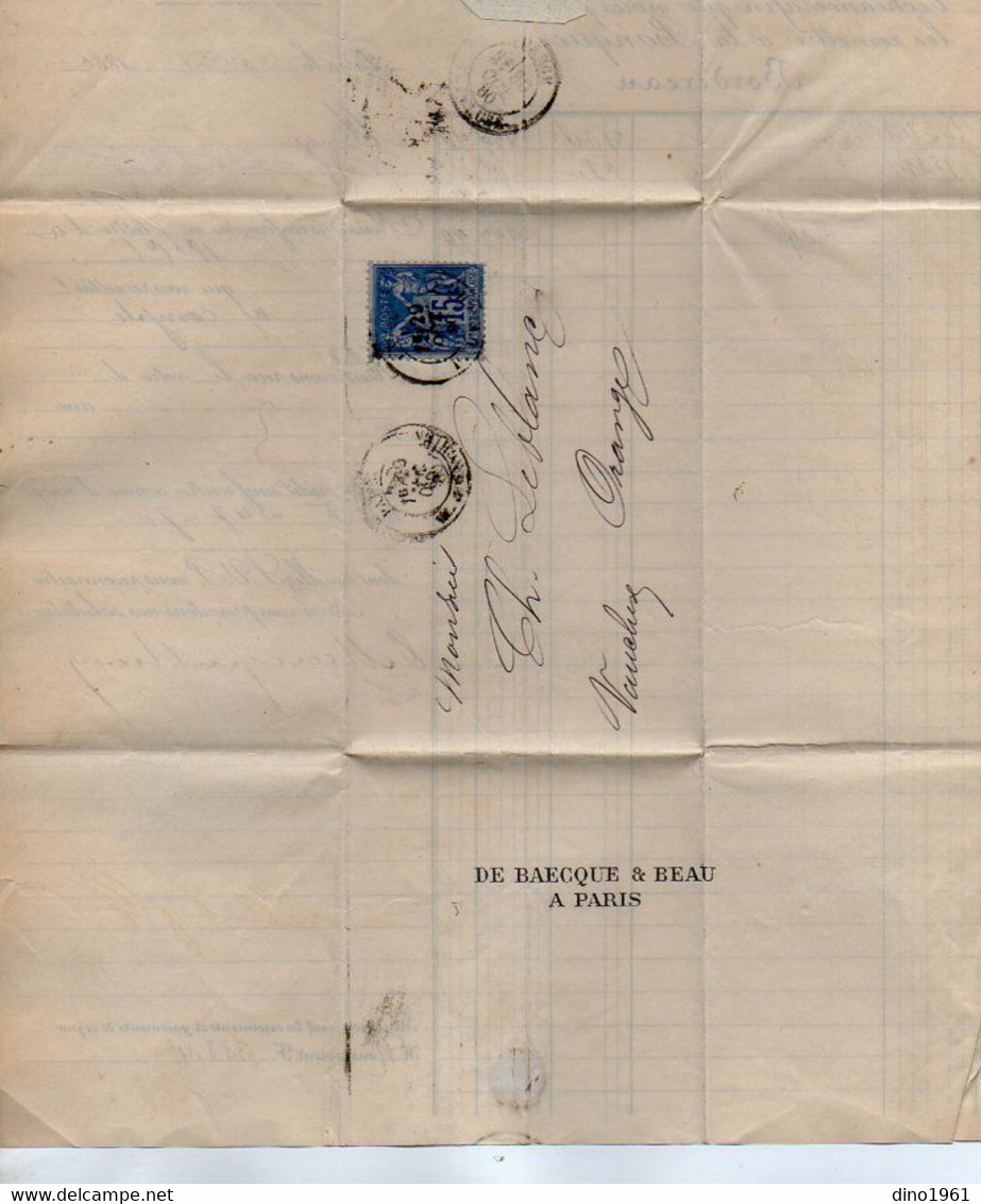 VP19.180 - 1880 - Lettre / Bordereau - DE BAECQUE & BEAU Banquiers à PARIS Pour ORANGE - Banque & Assurance