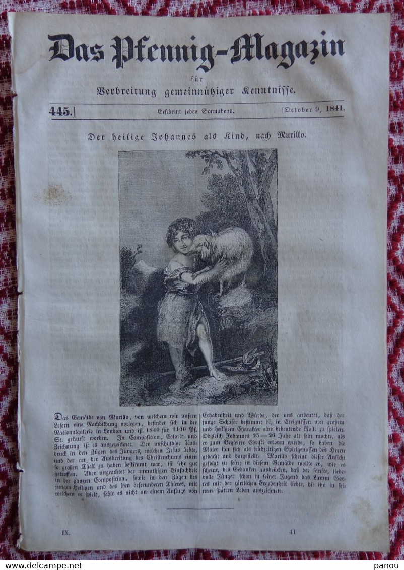 DAS PFENNIG MAGAZIN Nr 445. 9 October 1841. Murillo. Kaffee Coffee Brasilien Mexico Brazil. - Autres & Non Classés