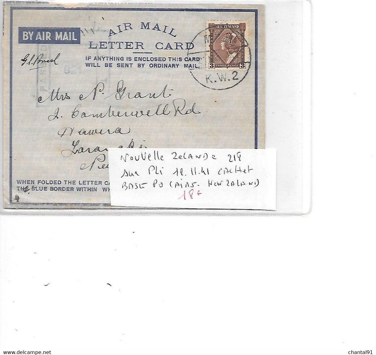 NOUVELLE ZELANDE N° 218 SUR PLI 18.11.41 CACHET BASE PO CAIRO NEW ZELAND - Lettres & Documents