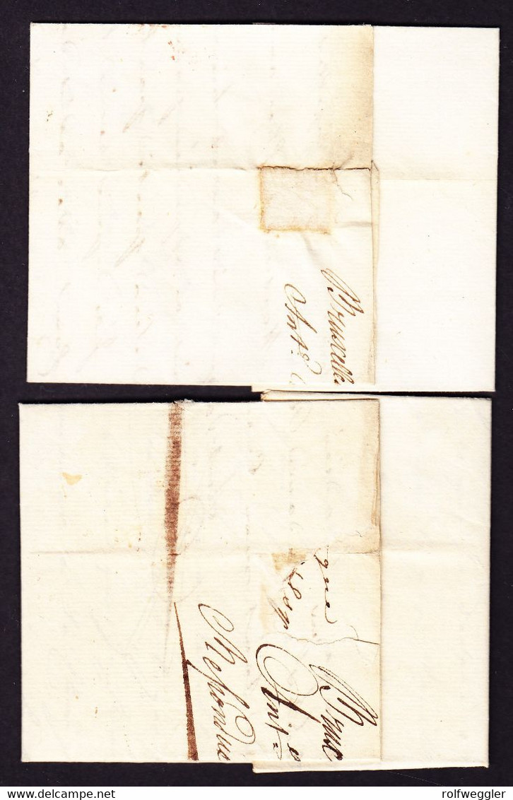 1799/1800  Dépt. Conquis. 2 Faltbriefe Mit 2 Verschiedenen Roten Stempeln. "94 BRUXELLES" Nach Antwerpen - 1794-1814 (Periodo Francese)