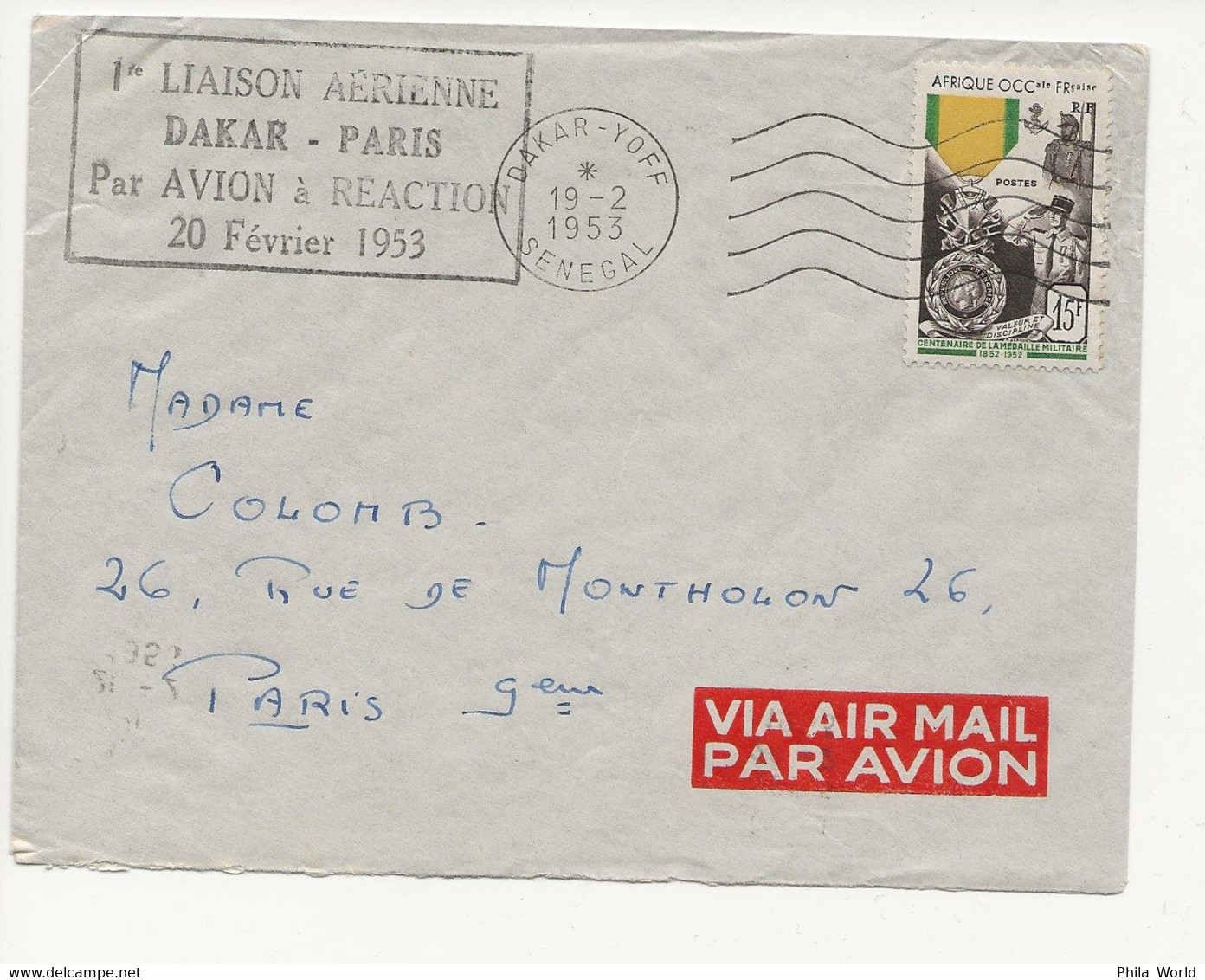 AIR FRANCE 1953 1ère LIAISON AERIENNE DAKAR PARIS PAR AVION à REACTION - Aerei