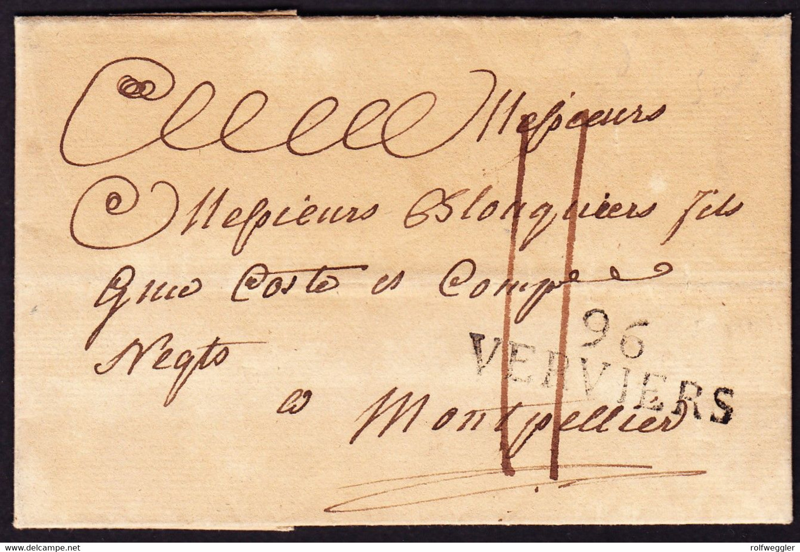 1818 Dépt. Conquis. Faltbrief Mit Stempel "96 VERVIERS" Nach Montpellier - 1815-1830 (Periodo Holandes)