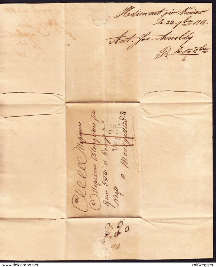 1818 Dépt. Conquis. Faltbrief Mit Stempel "96 VERVIERS" Nach Montpellier - 1815-1830 (Periodo Holandes)