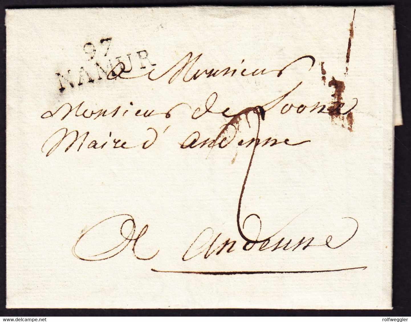 1812 Dépt. Conquis. Faltbrief Mit Stempel "97 NAMUR" In Die Ardennen. Procureur Imp. Criminel. - 1794-1814 (Periodo Frances)