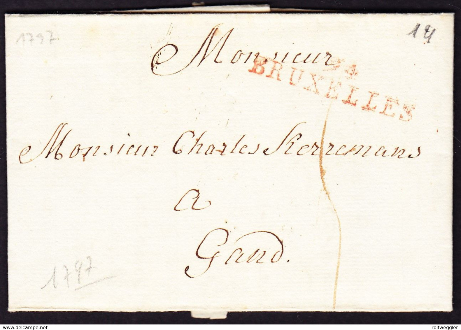 1797 Dépt. Conquis. Roter Stempel "94 BRUXELLES" Auf Faltbrief Nach Gand (Gent) - 1794-1814 (Periodo Francese)