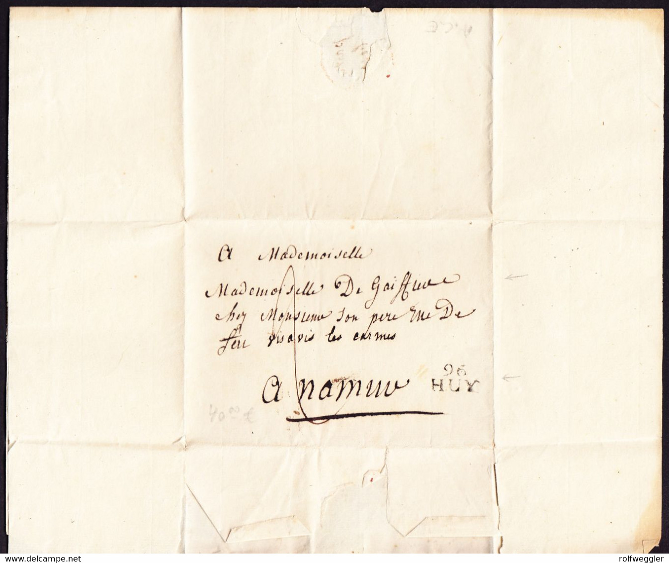 1809 Dépt. Conquis. Schwarzer Stempel "96 HUY" Auf Faltbrief Nach Namur - 1794-1814 (Période Française)