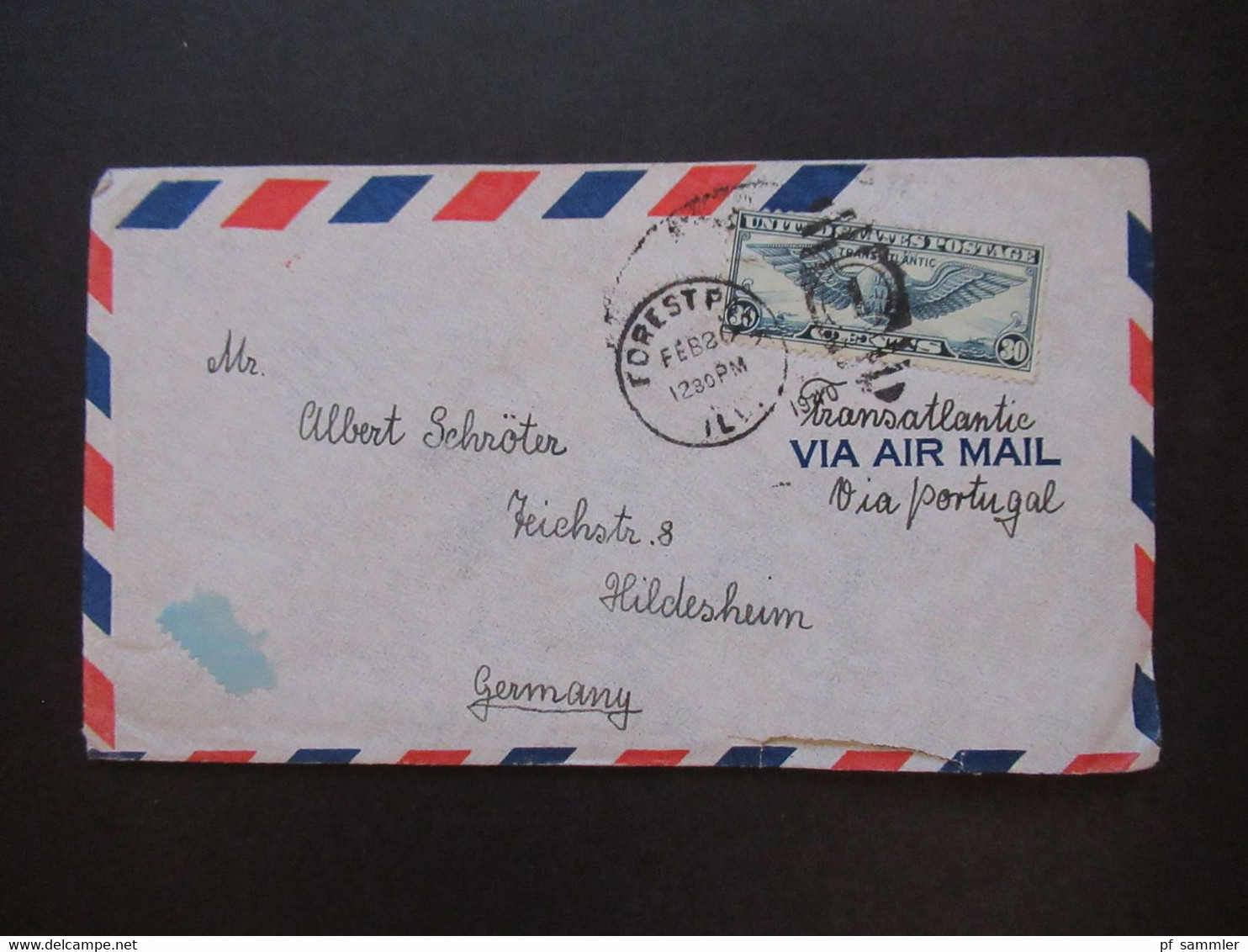 USA Zensurbeleg 1940 Transatlantic Air Mail Via Portugal Nach Hildesheim Mit OKW Zensurstreifen Geöffnet - Lettres & Documents
