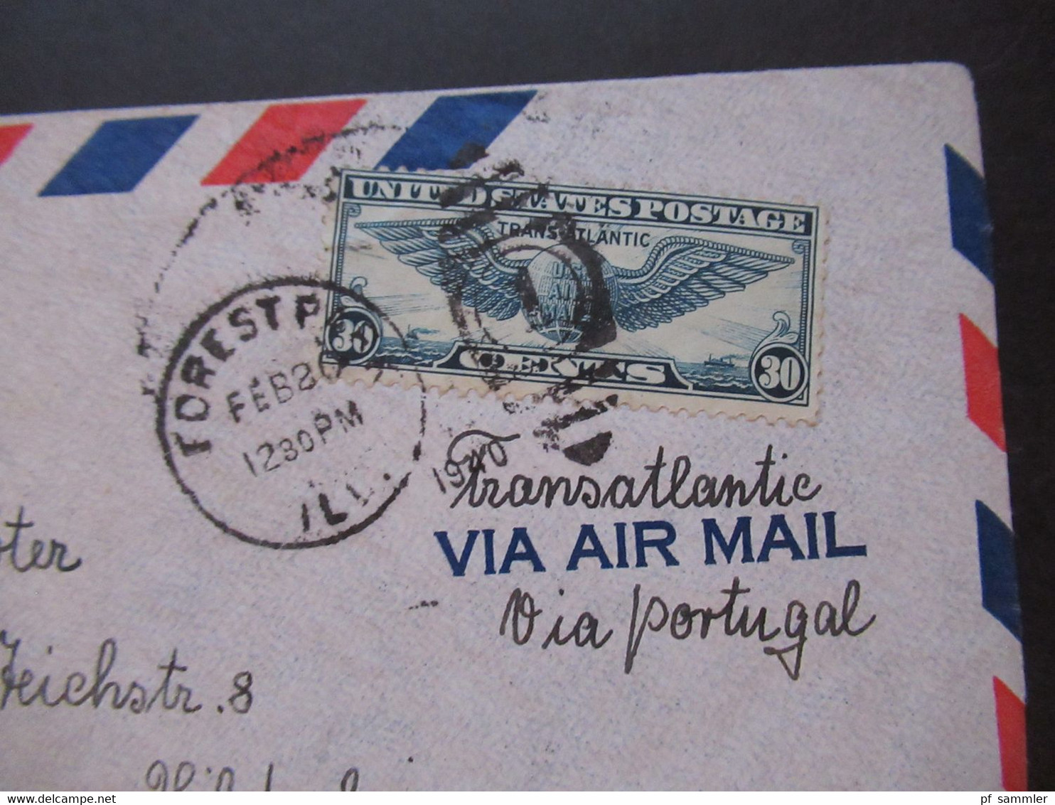 USA Zensurbeleg 1940 Transatlantic Air Mail Via Portugal Nach Hildesheim Mit OKW Zensurstreifen Geöffnet - Covers & Documents