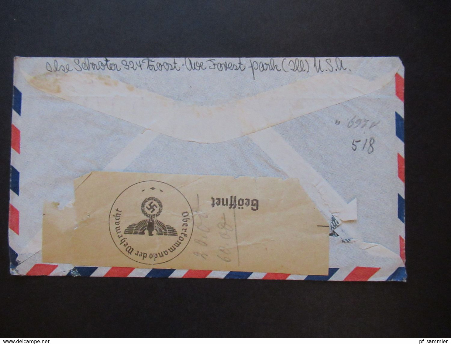 USA Zensurbeleg 1940 Transatlantic Air Mail Via Portugal Nach Hildesheim Mit OKW Zensurstreifen Geöffnet - Briefe U. Dokumente